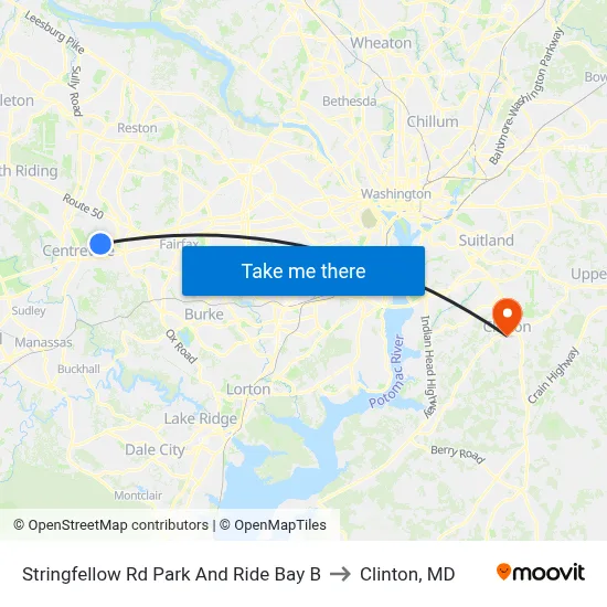 Stringfellow Rd Park And Ride Bay B to Clinton, MD map