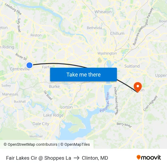Fair Lakes Cir @ Shoppes La to Clinton, MD map
