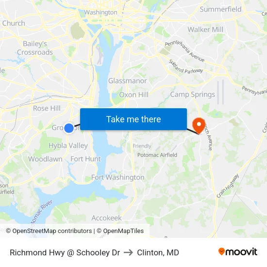 Richmond Hwy @ Schooley Dr to Clinton, MD map