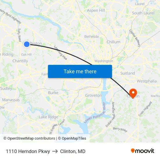 1110 Herndon Pkwy to Clinton, MD map
