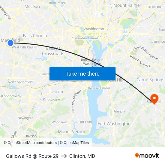 Gallows Rd @ Route 29 to Clinton, MD map