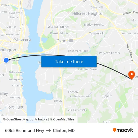 6065 Richmond Hwy to Clinton, MD map