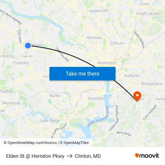 Elden St @ Herndon Pkwy to Clinton, MD map