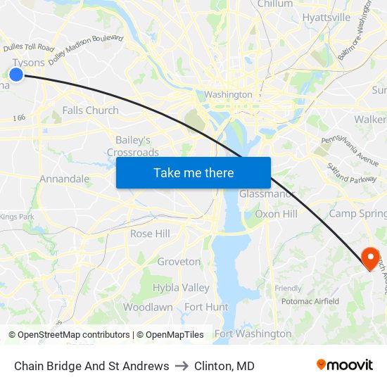 Chain Bridge And St Andrews to Clinton, MD map