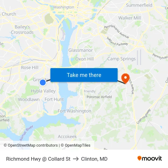 Richmond Hwy @ Collard St to Clinton, MD map