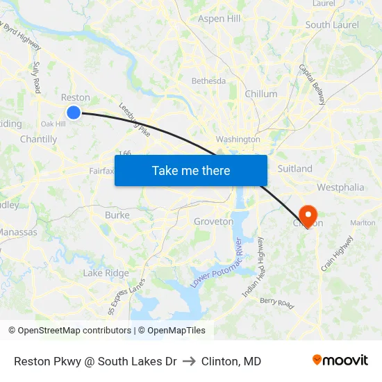 Reston Pkwy @ South Lakes Dr to Clinton, MD map