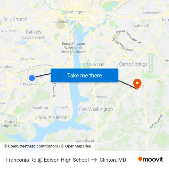 Franconia Rd @ Edison High School to Clinton, MD map