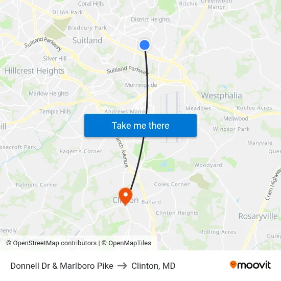 Donnell Dr & Marlboro Pike to Clinton, MD map