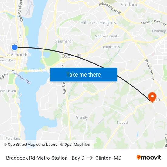 Braddock Rd Metro Station - Bay D to Clinton, MD map