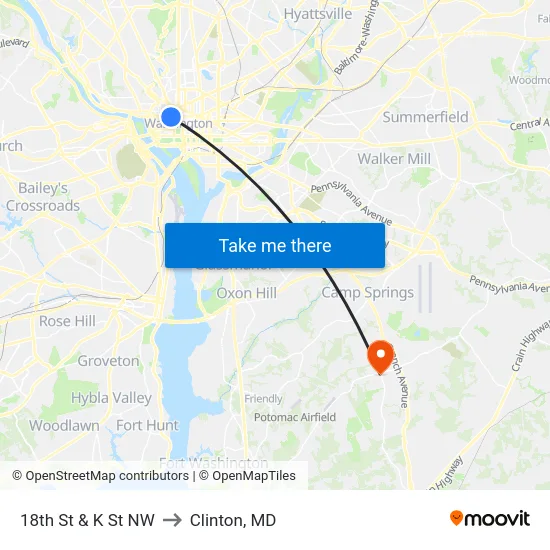 18th St & K St NW to Clinton, MD map