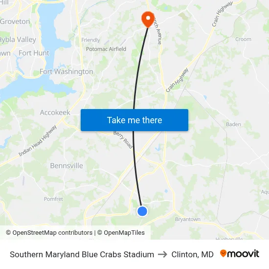 Southern Maryland Blue Crabs Stadium to Clinton, MD map