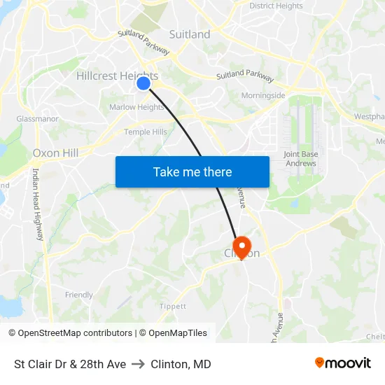 St Clair Dr & 28th Ave to Clinton, MD map