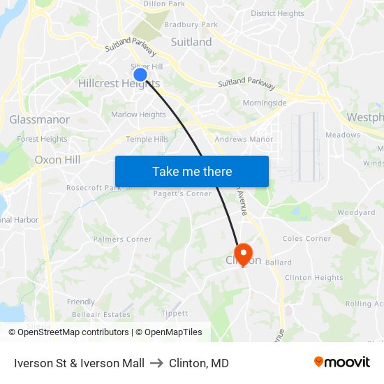 Iverson St & Iverson Mall to Clinton, MD map