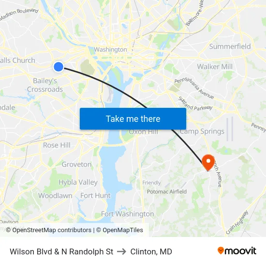 Wilson Blvd & N Randolph St to Clinton, MD map