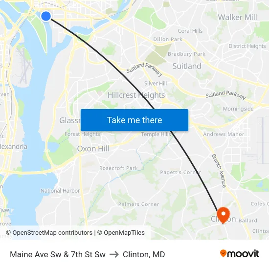 Maine Ave Sw  & 7th St Sw to Clinton, MD map