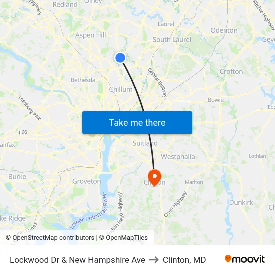 Lockwood Dr & New Hampshire Ave to Clinton, MD map