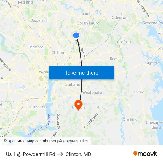 Us 1 @ Powdermill Rd to Clinton, MD map
