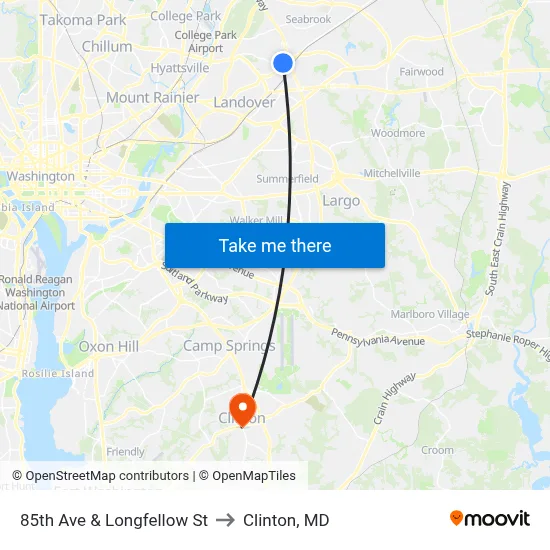 85th Ave & Longfellow St to Clinton, MD map