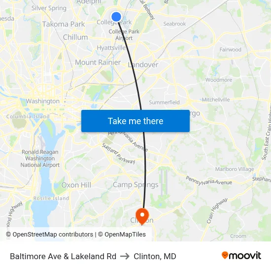 Baltimore Ave & Lakeland Rd to Clinton, MD map