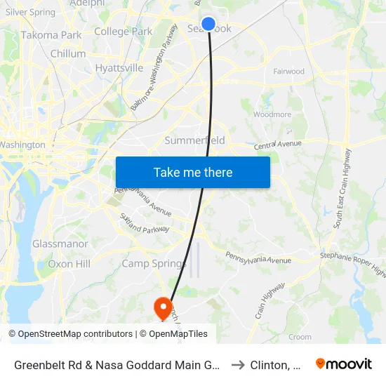 Greenbelt Rd & Nasa Goddard Main Gate to Clinton, MD map