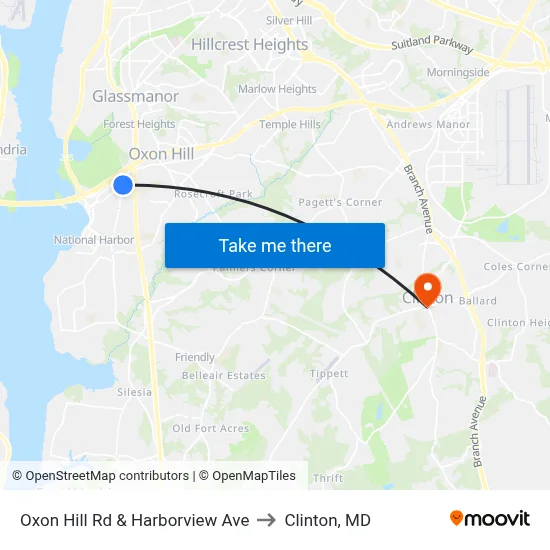Oxon Hill Rd & Harborview Ave to Clinton, MD map
