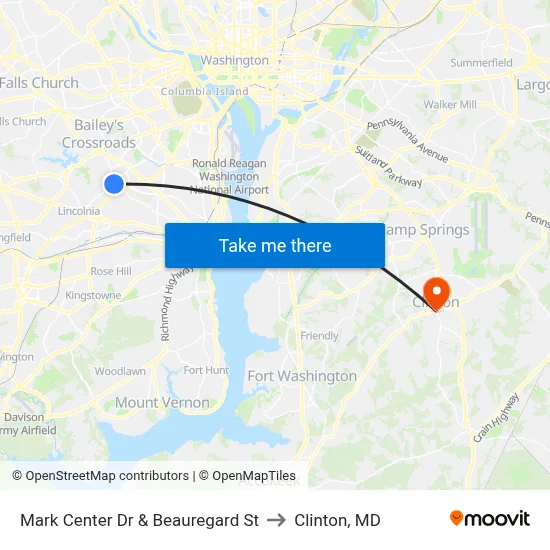 Mark Center Dr & Beauregard St to Clinton, MD map