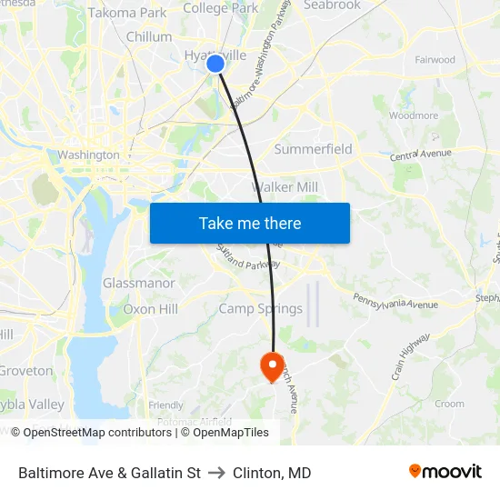 Baltimore Ave & Gallatin St to Clinton, MD map