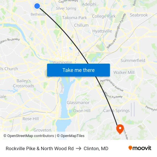 Rockville Pike & North Wood Rd to Clinton, MD map
