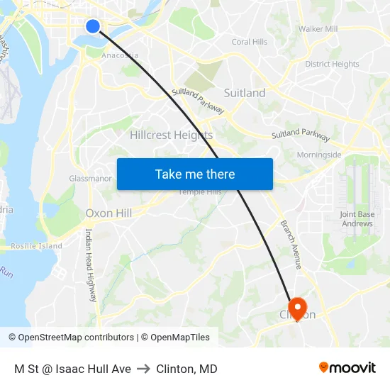 M St @ Isaac Hull Ave to Clinton, MD map