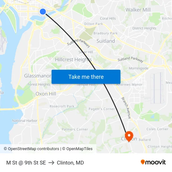 M St @ 9th St SE to Clinton, MD map