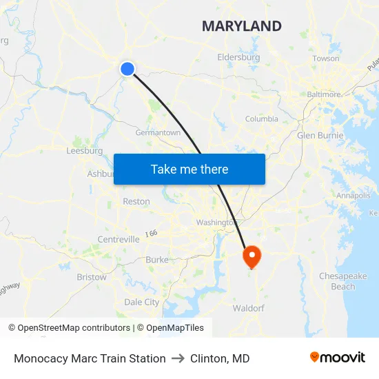 Monocacy Marc Train Station to Clinton, MD map