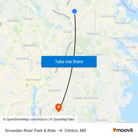 Snowden River Park & Ride to Clinton, MD map