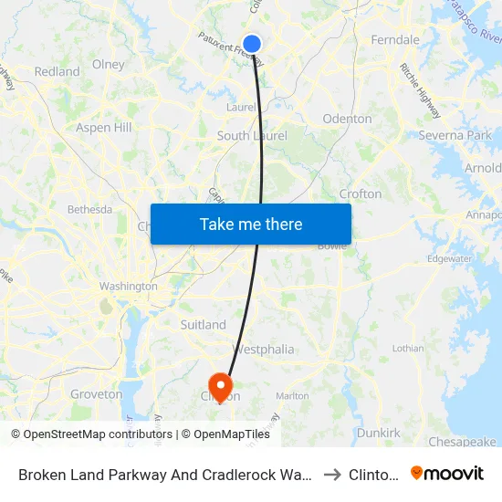Broken Land Parkway And Cradlerock Way South (Northbound) to Clinton, MD map