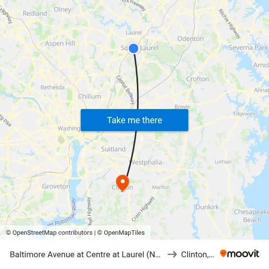 Baltimore Avenue at Centre at Laurel (Northbound) to Clinton, MD map