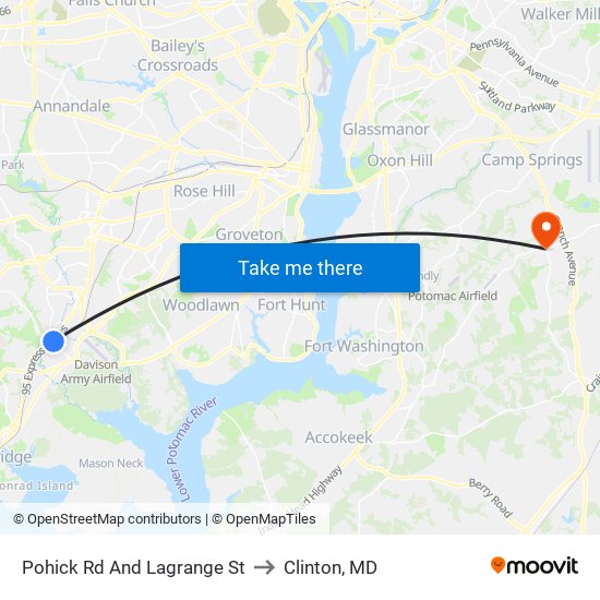 Pohick Rd And Lagrange St to Clinton, MD map