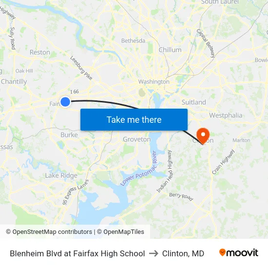 Blenheim Blvd at Fairfax High School to Clinton, MD map