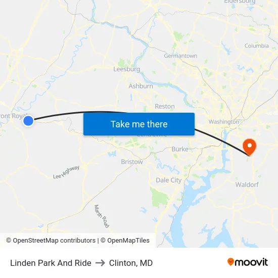 Linden Park And Ride to Clinton, MD map