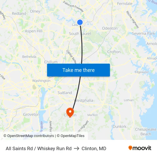 All Saints Rd / Whiskey Run Rd to Clinton, MD map