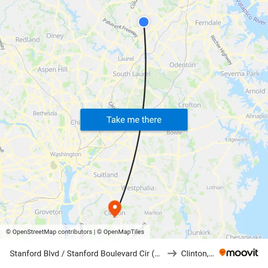 Stanford Blvd / Stanford Boulevard Cir (Westbound) to Clinton, MD map