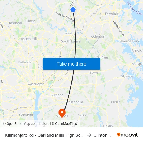 Kilimanjaro Rd / Oakland Mills High School to Clinton, MD map