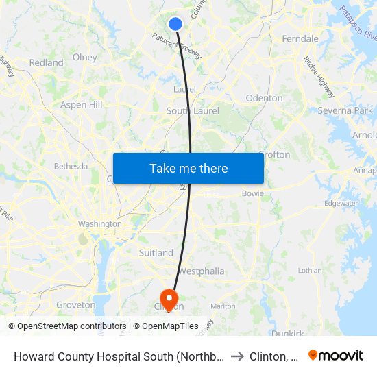 Howard County Hospital South (Northbound) to Clinton, MD map