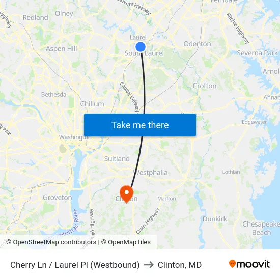 Cherry Ln / Laurel Pl (Westbound) to Clinton, MD map
