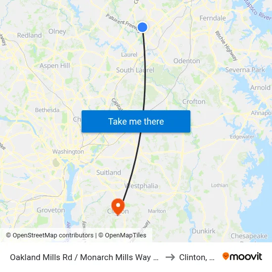 Oakland Mills Rd / Monarch Mills Way South to Clinton, MD map