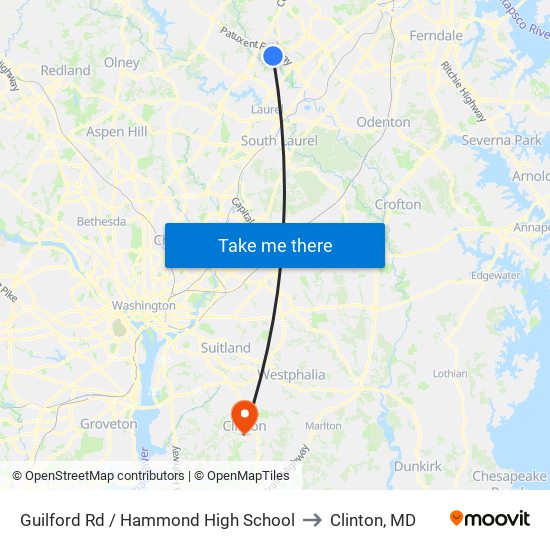 Guilford Rd / Hammond High School to Clinton, MD map