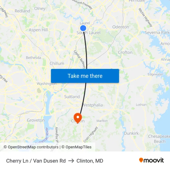 Cherry Ln / Van Dusen Rd to Clinton, MD map