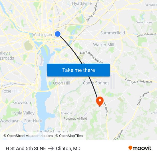 H St And 5th St NE to Clinton, MD map