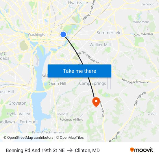 Benning Rd And 19th St NE to Clinton, MD map