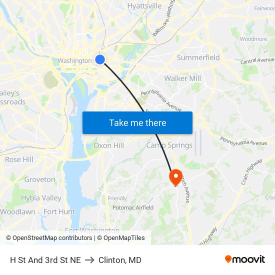 H St And 3rd St NE to Clinton, MD map