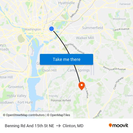 Benning Rd And 15th St NE to Clinton, MD map