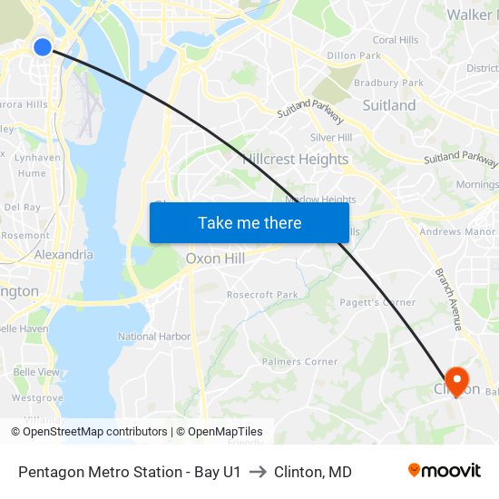 Pentagon Metro Station - Bay U1 to Clinton, MD map